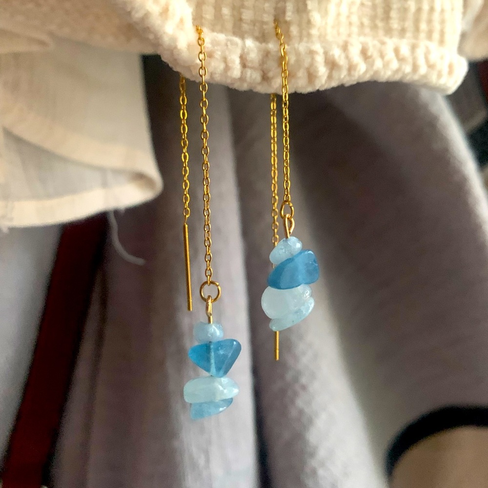 Aquamarine Gemstone Threader Earrings